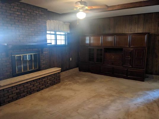 Empty room, Fireplace, Interior, Stone Walls, Wooden Walls