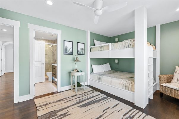 Bathroom, Bedroom, Glass Shower, Interior, Recessed Lighting, Wood Texture Flooring