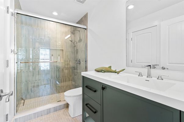 Bathroom, Glass Shower, Interior, Recessed Lighting