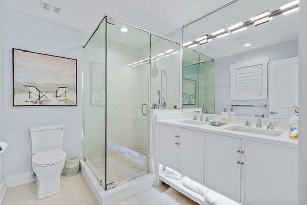 Bathroom, Dual Sink Vanities, Glass Shower, Interior, Recessed Lighting