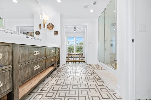 Bathroom, Glass Shower, Interior, Recessed Lighting