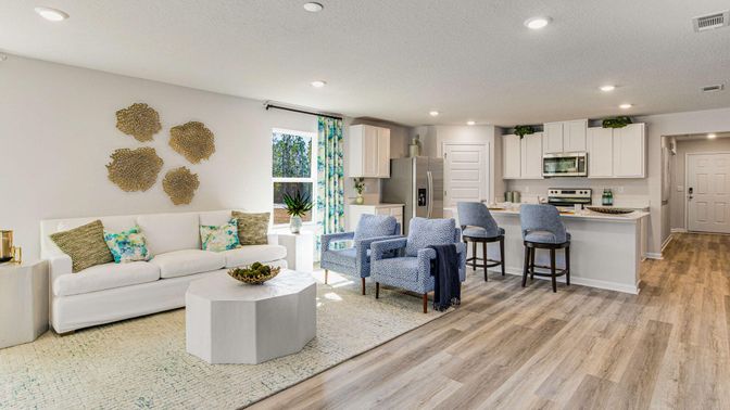 Interior, Kitchen, Living room, Recessed Lighting, Stainless Steel Appliances, Wood Texture Flooring