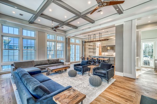 Interior, Kitchen, Living room, Pendant Lights, Recessed Lighting, Wood Texture Flooring