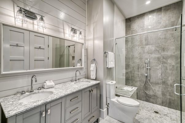 Bathroom, Dual Sink Vanities, Glass Shower, Interior, Recessed Lighting