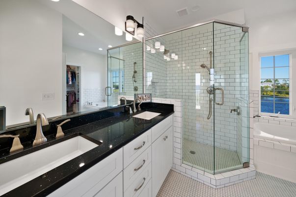 Bathroom, Dual Sink Vanities, Glass Shower, Interior, Recessed Lighting, Water
