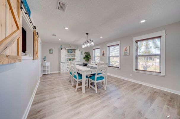 Chandelier, Dining room, Interior, Pendant Lights, Recessed Lighting, Wood Texture Flooring