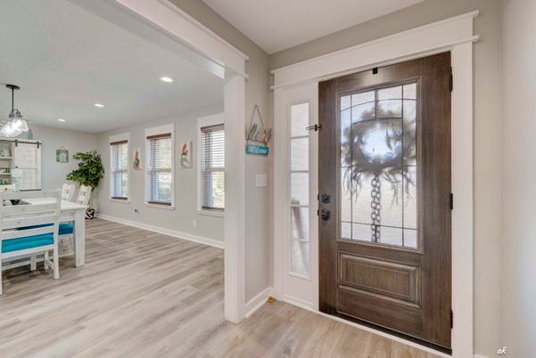 Dining room, Interior, Pendant Lights, Recessed Lighting, Wood Texture Flooring