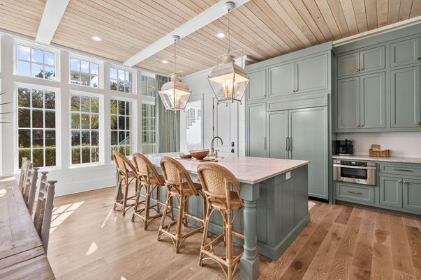 Interior, Kitchen, Pendant Lights, Recessed Lighting, Stainless Steel Appliances, Wooden Ceilings, Wood Texture Flooring