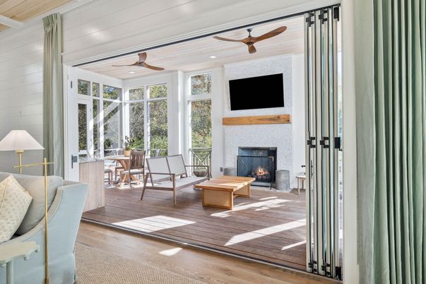 Fireplace, Interior, Living room, Sun Room, Wood Texture Flooring