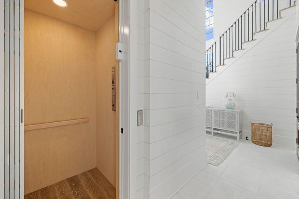 Elevator, Interior, Recessed Lighting, Wooden Walls