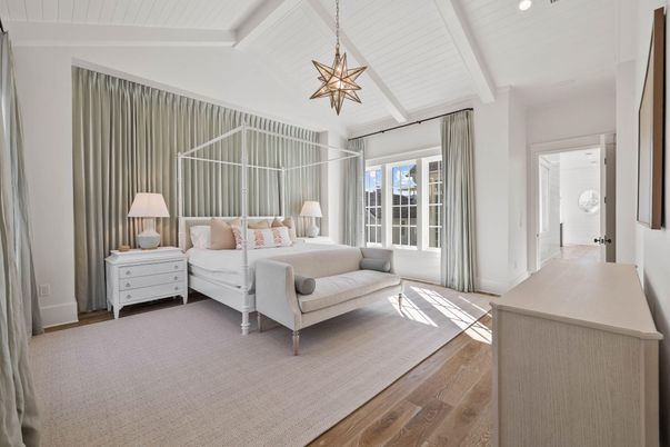 Bedroom, Interior, Pendant Lights, Recessed Lighting, Wood Texture Flooring