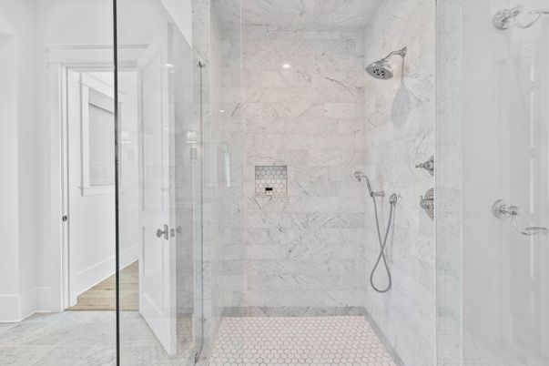 Bathroom, Glass Shower, Interior, Marble Walls