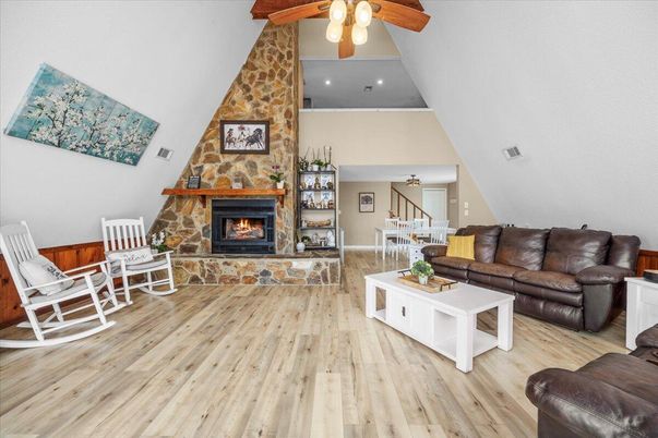 Dining room, Fireplace, Interior, Living room, Wood Texture Flooring