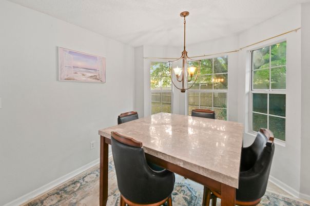 Dining room, Interior, Pendant Lights, Wood Texture Flooring
