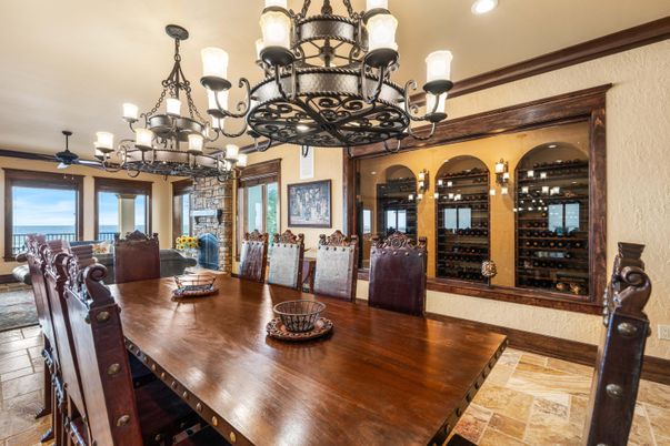 Chandelier, Dining room, Interior, Recessed Lighting, Wine Storage