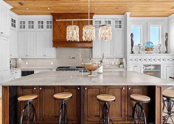 Interior, Kitchen, Pendant Lights, Recessed Lighting, Wooden Ceilings