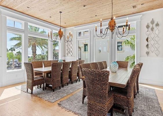 Chandelier, Dining room, Interior, Pendant Lights, Wooden Ceilings