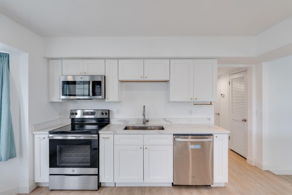 Interior, Kitchen, Stainless Steel Appliances, Wood Texture Flooring