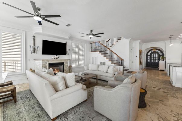 Fireplace, Interior, Living room, Pendant Lights, Wood Texture Flooring