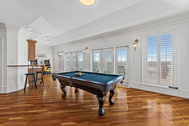 Billiard Table, Game Room, Interior, Recessed Lighting, Wood Texture Flooring