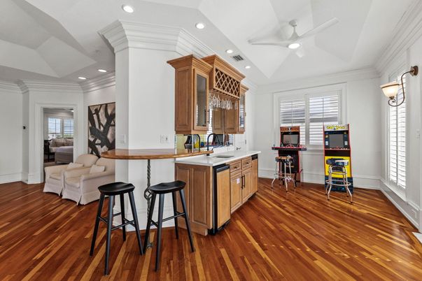 Interior, Kitchen, Recessed Lighting, Wood Texture Flooring