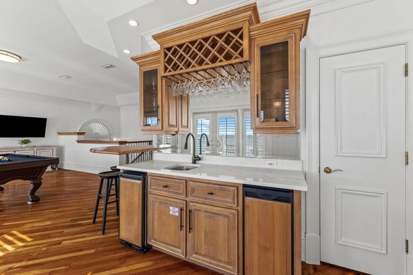 Billiard Table, Game Room, Interior, Kitchen, Recessed Lighting, Wood Texture Flooring