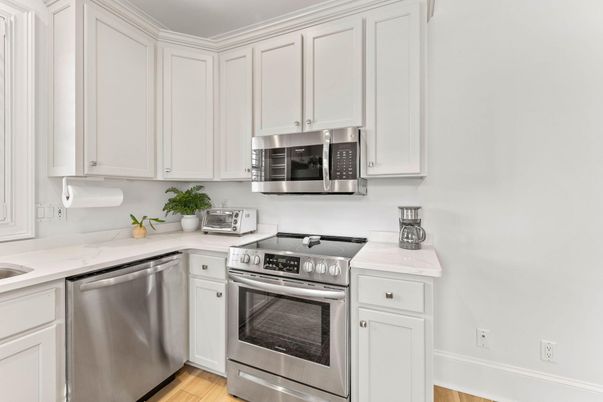 Interior, Kitchen, Stainless Steel Appliances, Wood Texture Flooring