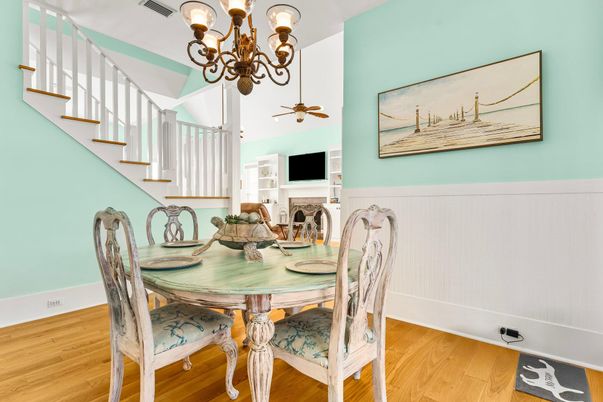 Chandelier, Dining room, Interior, Wood Texture Flooring