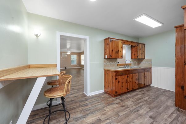 Interior, Kitchen, Recessed Lighting, Wood Texture Flooring