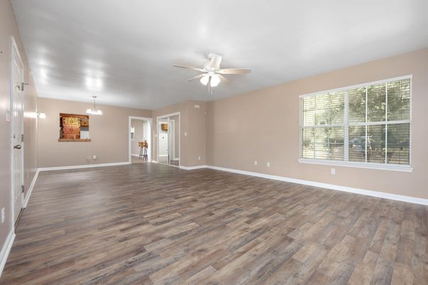 Empty room, Interior, Pendant Lights, Wood Texture Flooring