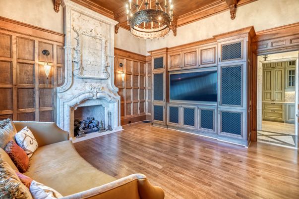 Chandelier, Fireplace, Interior, Living room, Wooden Ceilings, Wood Texture Flooring