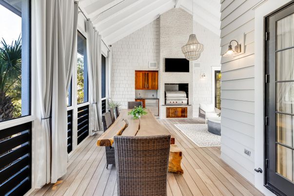 Exterior, Interior, Pendant Lights, Stone Walls, Wood Texture Flooring