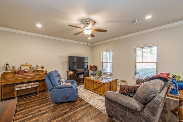 Interior, Living room, Piano, Recessed Lighting, Wood Texture Flooring