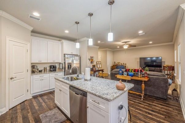 Interior, Kitchen, Living room, Pendant Lights, Recessed Lighting, Stainless Steel Appliances, Wood Texture Flooring