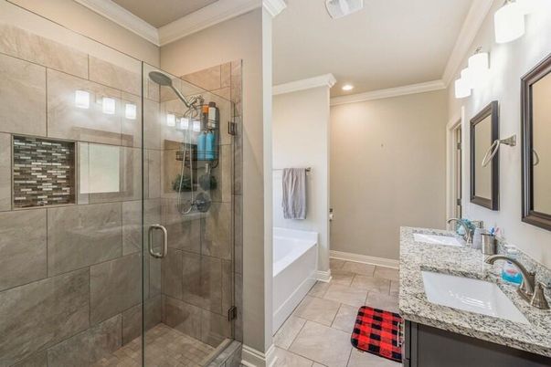 Bathroom, Glass Shower, Interior, Recessed Lighting