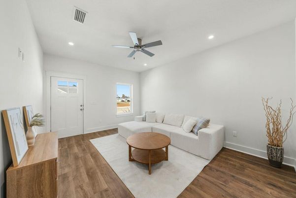 Interior, Living room, Recessed Lighting, Wood Texture Flooring