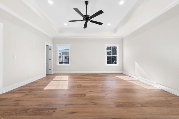 Empty room, Interior, Recessed Lighting, Wood Texture Flooring