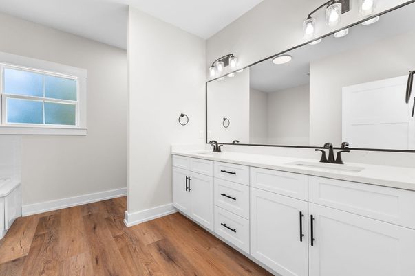 Bathroom, Dual Sink Vanities, Interior, Wood Texture Flooring