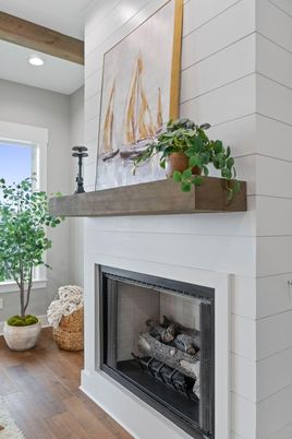 Fireplace, Interior, Recessed Lighting, Wood Texture Flooring