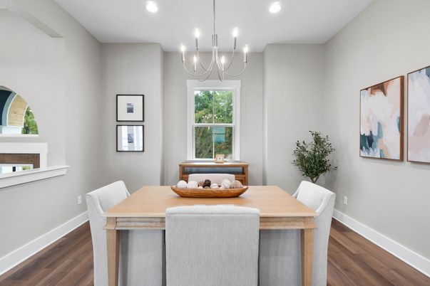 Chandelier, Dining room, Interior, Recessed Lighting, Wood Texture Flooring