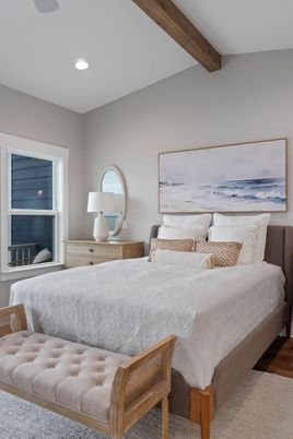 Bedroom, Interior, Recessed Lighting, Wooden Beams, Wood Texture Flooring