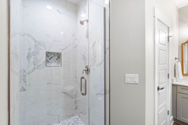 Bathroom, Glass Shower, Interior, Marble Walls