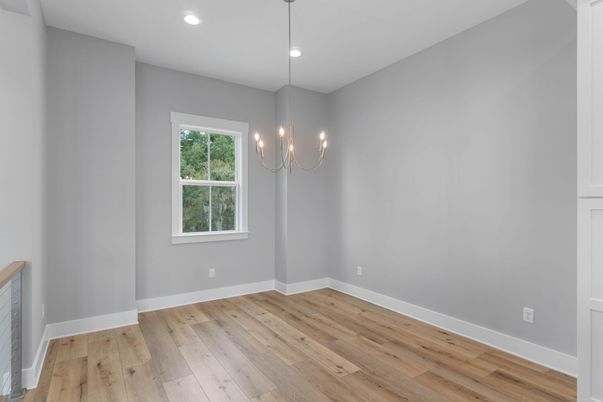Chandelier, Empty room, Interior, Recessed Lighting, Wood Texture Flooring