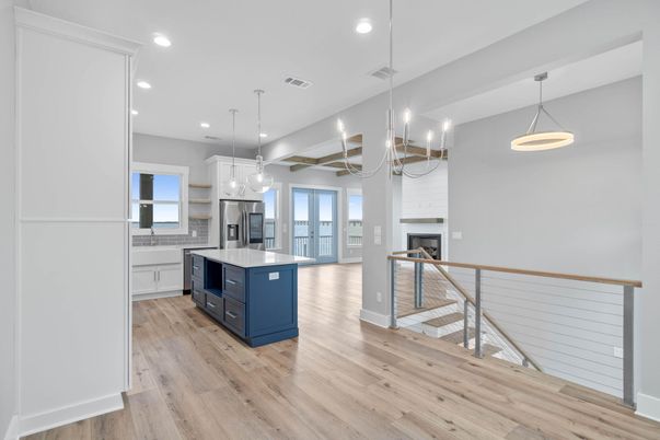 Chandelier, Interior, Kitchen, Pendant Lights, Recessed Lighting, Wood Texture Flooring