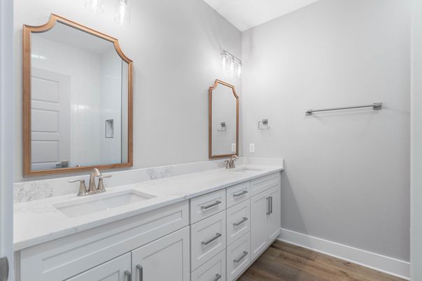 Bathroom, Dual Sink Vanities, Interior, Wood Texture Flooring