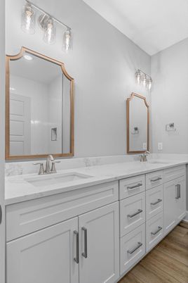 Bathroom, Dual Sink Vanities, Interior, Wood Texture Flooring