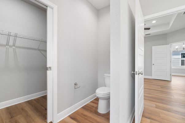 Bathroom, Interior, Recessed Lighting, Wood Texture Flooring