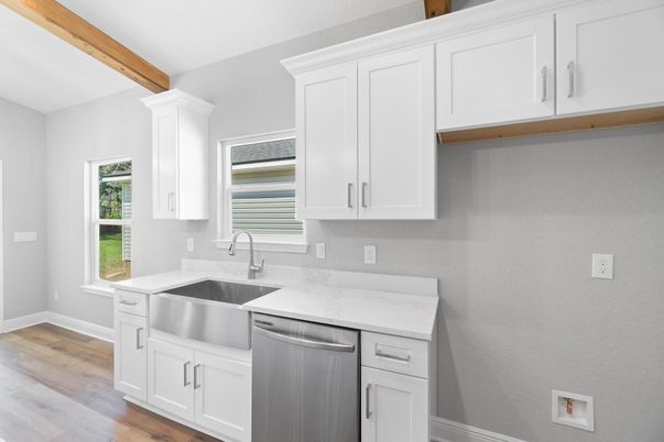 Interior, Kitchen, Stainless Steel Appliances, Wooden Beams, Wood Texture Flooring