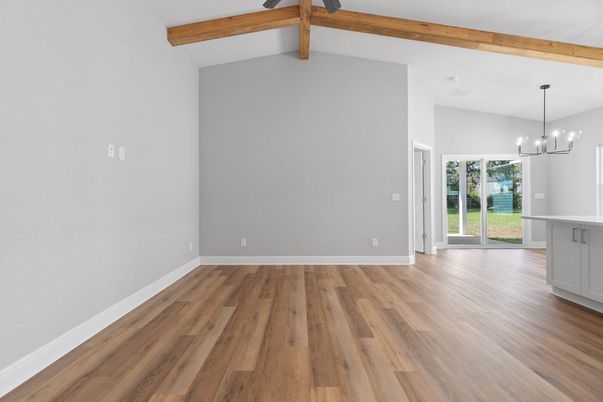 Empty room, Interior, Pendant Lights, Wooden Beams, Wood Texture Flooring