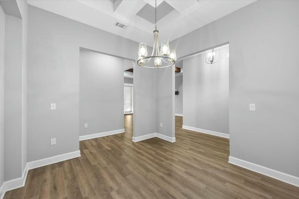 Empty room, Interior, Pendant Lights, Wood Texture Flooring